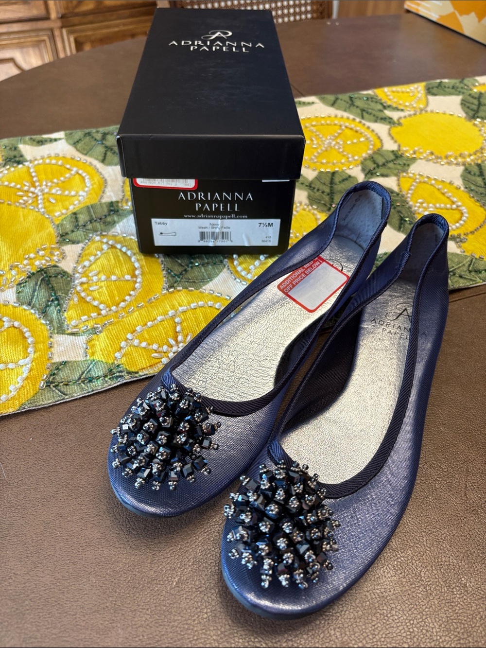 Adrianna Papell Metallic Navy Jeweled Ballet Flats